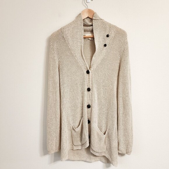 Vtg Denim & Supply Ralph Lauren Tan Knit Cardigan Sweater Sz M Crochet Core Boho - Picture 1 of 15
